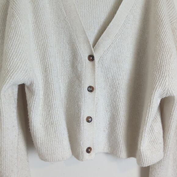 Cozy Cropped Beachy Knit Button Down Wool Blend Cardigan Women's Size XXL - Picture 2 of 8